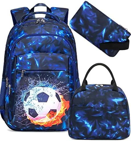 ledaou backpack for kids boys school bags teen bookbags set school backpack with lunch box and pencil case soccer ball