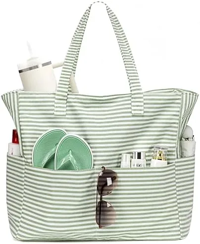 ledaou large beach tote bag women waterproof sandproof zipper beach tote bag for pool gym grocery travel with wet pocket